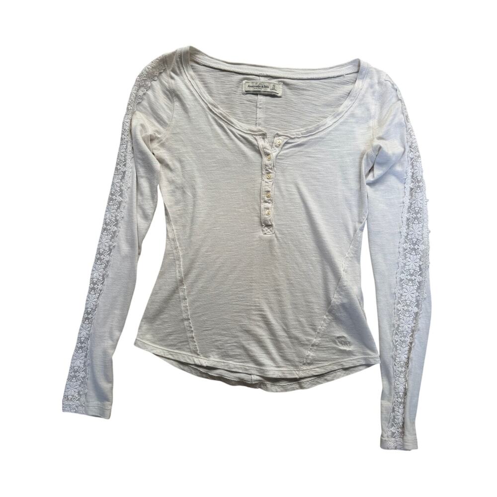 VTG Y2K Abercrombie & Fitch Lace Sleeve Henley Top Cream White Bella Swan XS